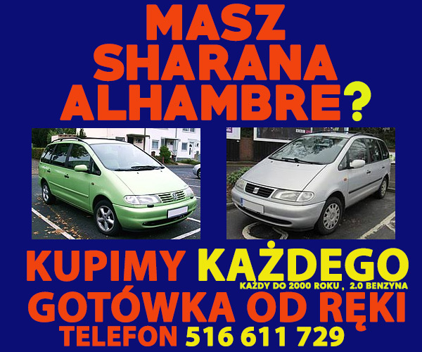 Skup Vw Sharan, Seat Alhambra ,stan Obojętny, Skup Aut Warszawa